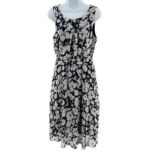 R&K Navy Blue & White Floral Cap Sleeve Fit & Flare Cottage Summer Dress 10